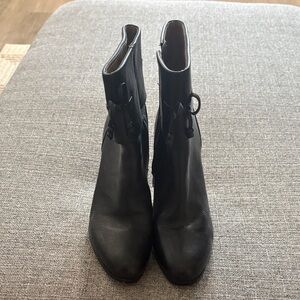 Sofft Black Leather Ankle Booties with Side Zipper and Tie